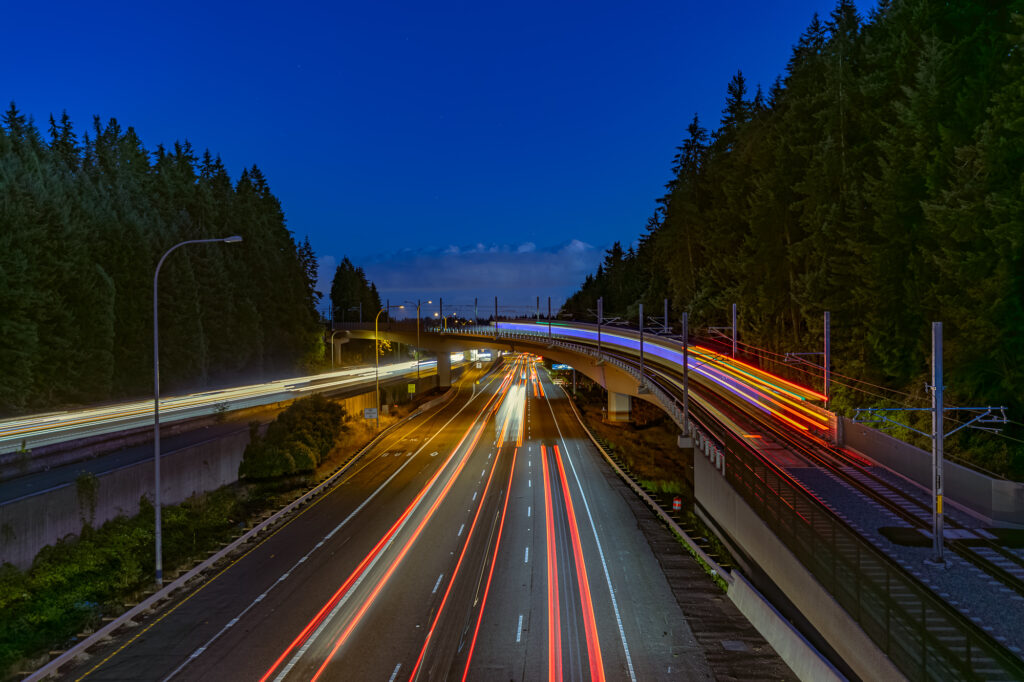 Image of a highway at night